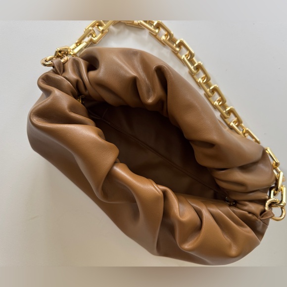 Italian Leather Slouchy Pouch Handbag - Brown - Detachable Chain Strap - Picture 5 of 8